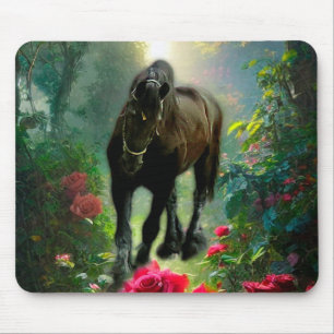 Black Beauty Friesian Horse Fantasy - Mouse Pad Musmatta