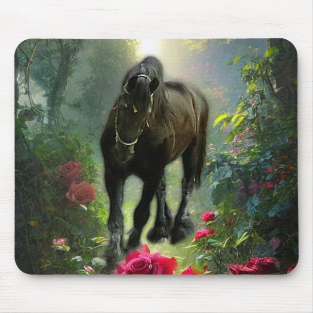 Black Beauty Friesian Horse Fantasy - Mouse Pad Musmatta (Framsidan)
