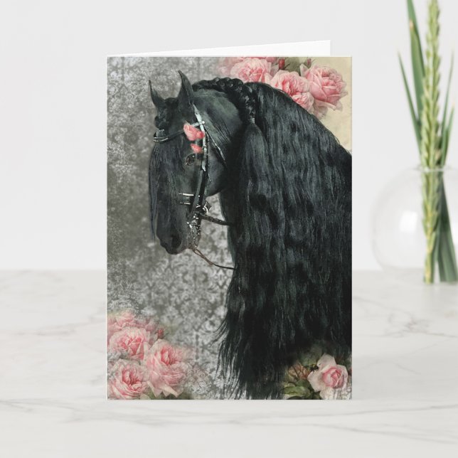 Black Beauty Friesian Horse - gratulationskort Helgkort (Framsida)