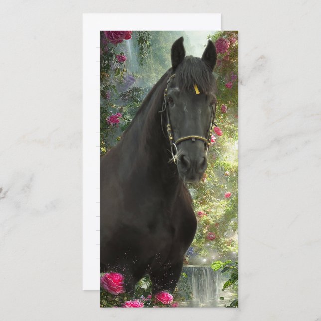 Black Beauty Friesian Horse - gratulationskort Julkort (Fram/baksida)