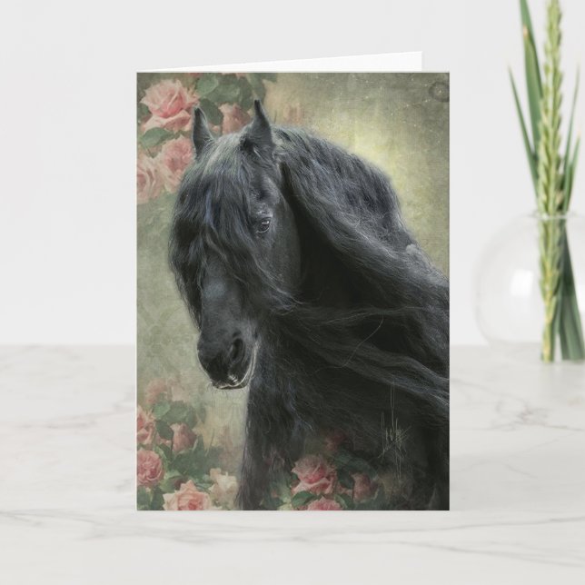 Black Beauty Friesian Horse - gratulationskort Kort (Framsida)