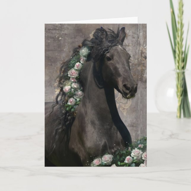 Black Beauty Friesian Horse - gratulationskort Tack Kort (Framsida)