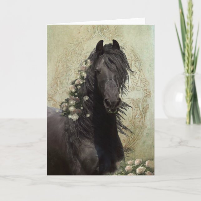 Black Beauty Friesian Horse - gratulationskort Tack Kort (Framsida)
