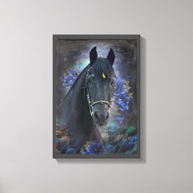 Black Beauty Friesian Horse - Wrapped Canvas (Framsida)