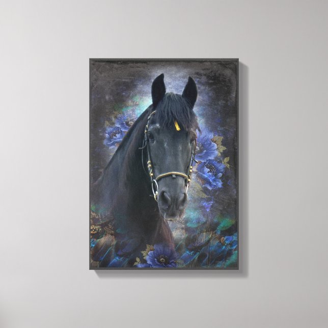 Black Beauty Friesian Horse - Wrapped Canvas (Framsida)