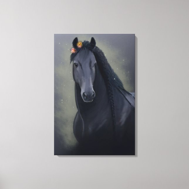 Black Beauty Friesian Horse - Wrapped Canvas (Framsida)