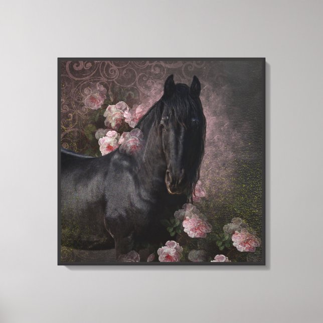 Black Beauty Friesian Horse - Wrapped Canvas (Framsida)