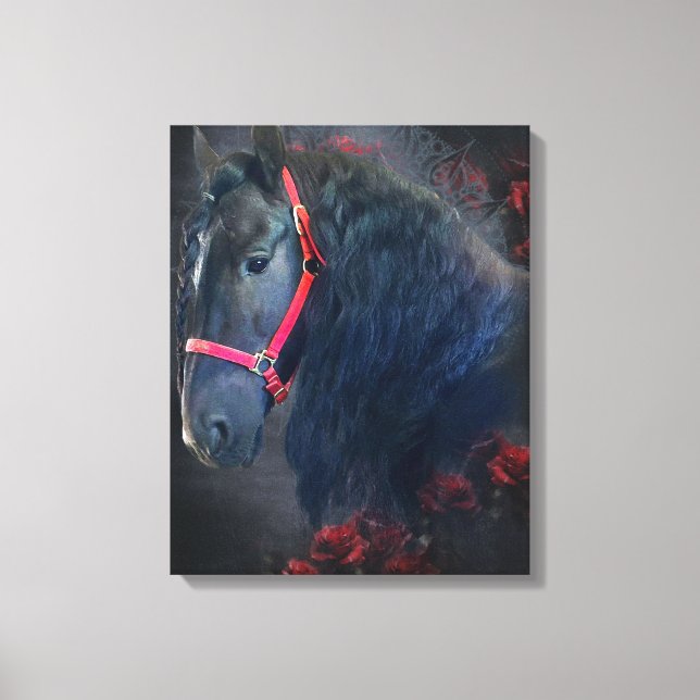 Black Beauty Friesian Horse - Wrapped Canvas (Framsida)