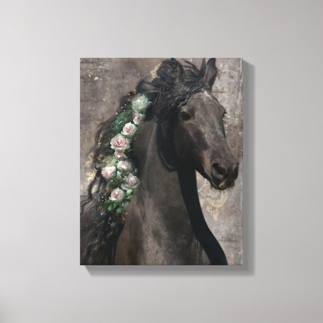 Black Beauty Friesian Horse - Wrapped Canvas (Framsida)