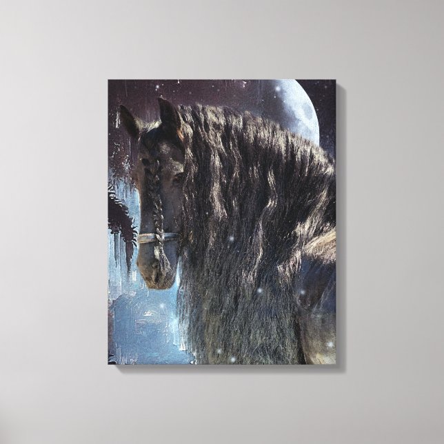 Black Beauty Friesian Horse - Wrapped Canvas (Framsida)