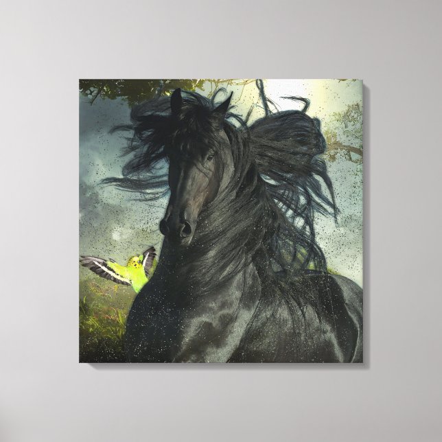 Black Beauty Friesian Horse - Wrapped Canvas (Framsida)