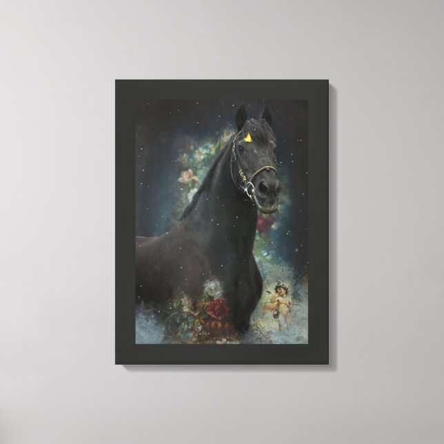 Black Beauty Friesian Horse - Wrapped Canvas (Framsida)