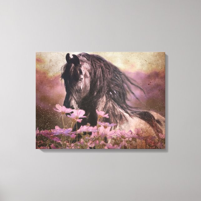 Black Beauty Friesian Horse - Wrapped Canvas (Framsida)