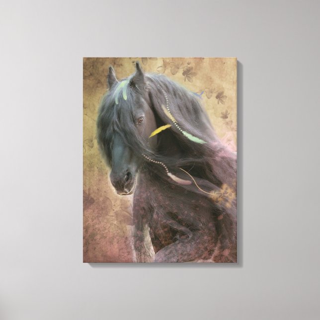 Black Beauty Friesian Horse - Wrapped Canvas (Framsida)