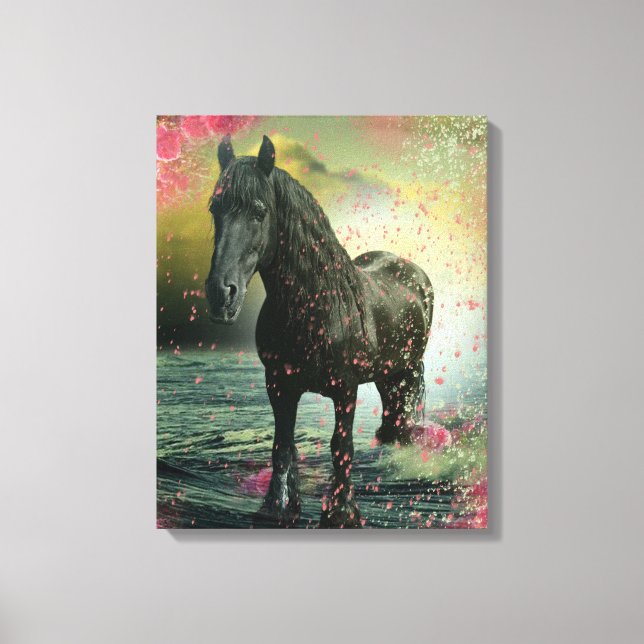 Black Beauty Friesian Horse - Wrapped Canvas (Framsida)