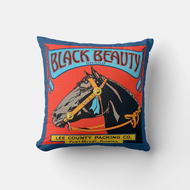 Black Beauty Horse på Red Background Kudde (Framsida)