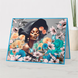 BLACK BEAUTY WOMAN GREYTONES FLOWERS BUTTERFLIES KORT