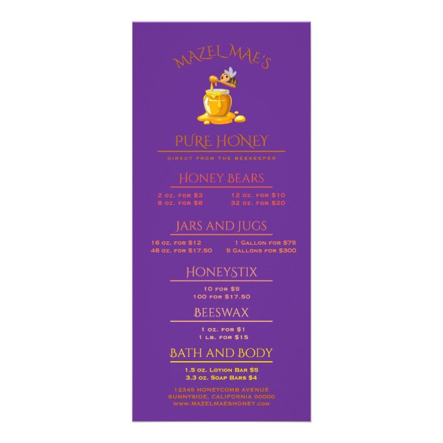 Black Bee Honey Label Metallic Gold Text  Reklamkort (Framsidan)