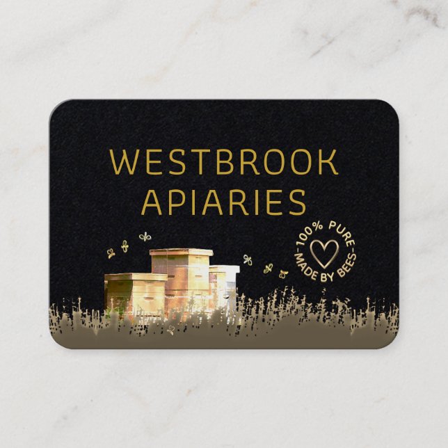 Black Beehives Apiary Märkre med Guld Heart och Be Visitkort (Framsida)