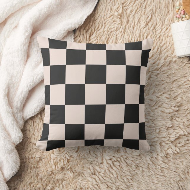 Black Beige Checkerboard Pillow Kudde (Filt)