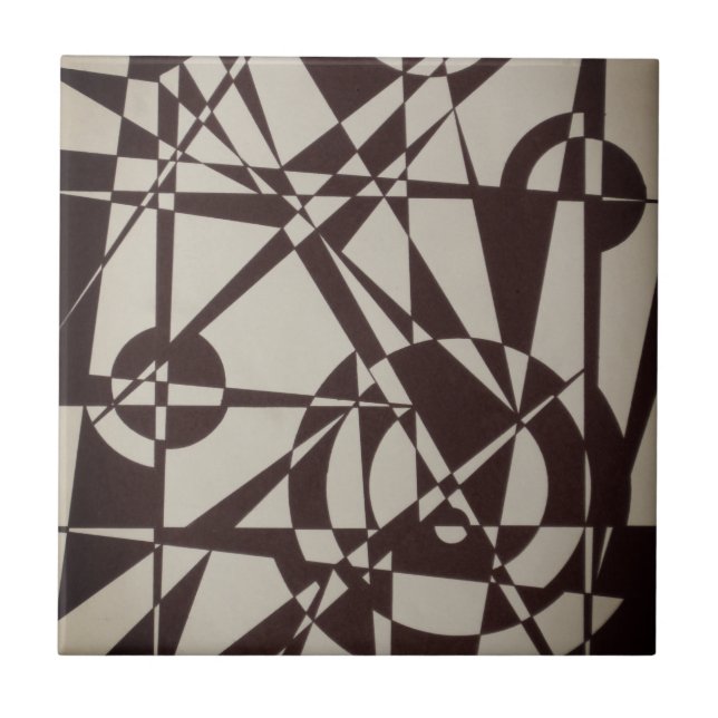 Black & Beige/Cream Geometric Modern Abstrakt Art Kakelplatta (Framsidan)