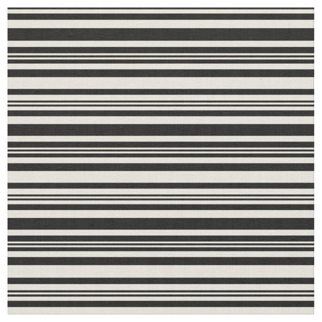 Black & Beige Färgad Lined Mönster Tyg (Närbild)