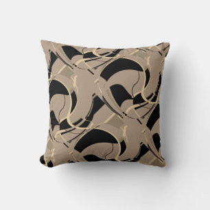 Black Beige Grått på Taupe Diagonal Swirling Desig Kudde