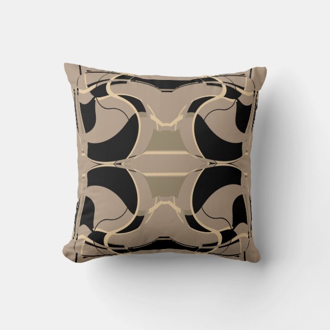 Black Beige Grått Taupe Mediterranean Rulla Mosaic Kudde (Framsida)