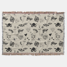 Black & Beige Hand plockade Tattoo Mönster Filt