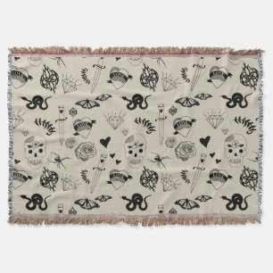 Black & Beige Hand plockade Tattoo Mönster Filt