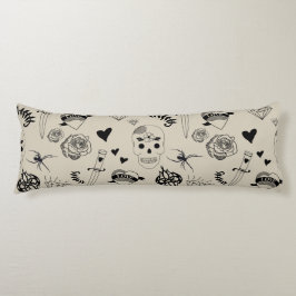 Black & Beige Hand plockade Tattoo Mönster Kroppskudde