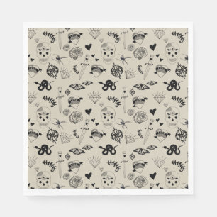 Black & Beige Hand plockade Tattoo Mönster Pappersservett