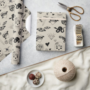 Black & Beige Hand plockade Tattoo Mönster Presentpapper