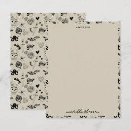 Black & Beige Hand plockade Tattoo Mönster Tack Kort