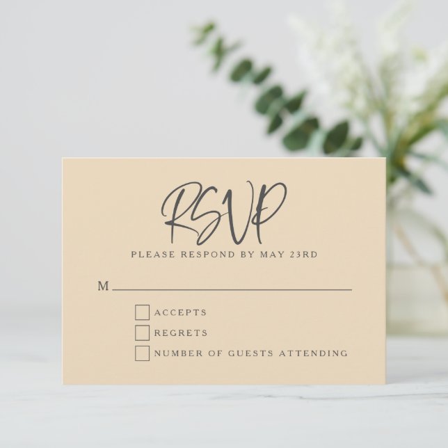 Black Beige Modern Script Lettering Wedding OSA Kort (Stående Fram)