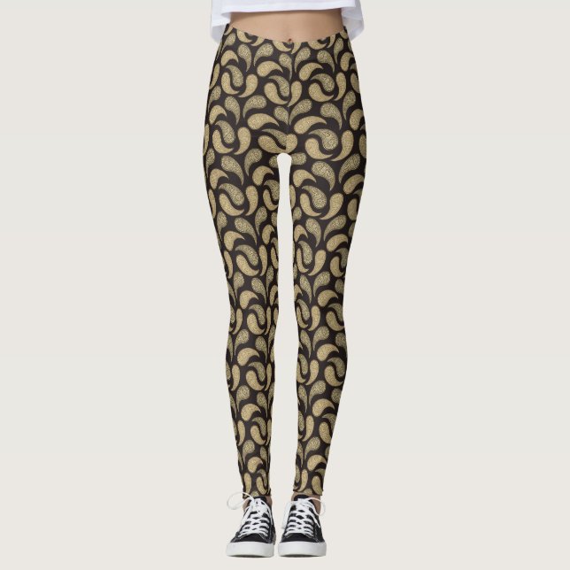 Black-Beige Paisley Mönster Leggings (Framsida)