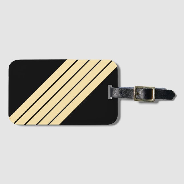 Black Beige Stripe 70-talets Retro Tävla Rand Bagagebricka (Framsida horisontal)