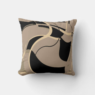 Black Beige Taupe Swirling Abstrakt Art MCM-utseen Kudde