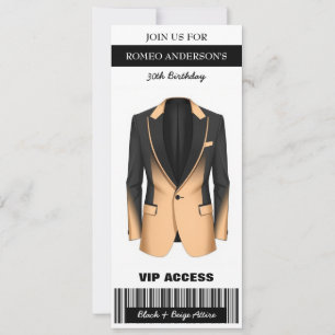Black Beige Tuxedo Birthday Biljett-inbjudan Inbjudningar