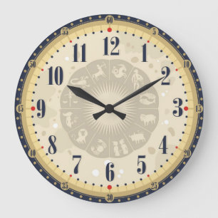 Black & Beige Vintage Clock Zodiac Signs Antique Stor Klocka