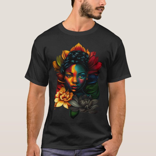 Black Benice African Melanin Woman Cute Lotus F T Shirt (Framsida)