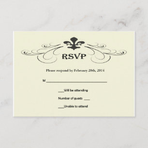Black Benvit Fleur de Lis Bröllop OSA Card Kort