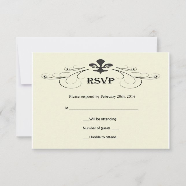 Black Benvit Fleur de Lis Bröllop OSA Card Kort (Framsida)