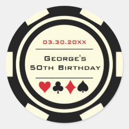 Black Benvit Poker Chip Casino Birthday Runt Klistermärke