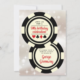 Black Benvit Poker Chip Las Vegas Birthday Inbjudningar