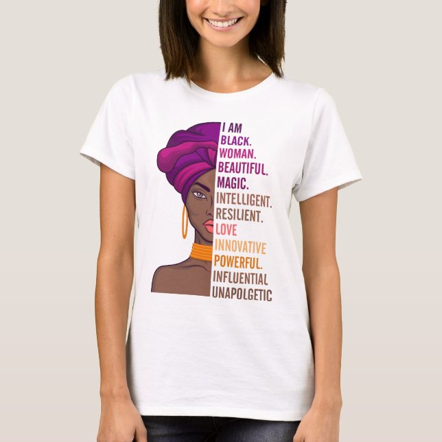 Black BeSnyval Woman Proud jag är Black Woman Beau T Shirt (Framsida)
