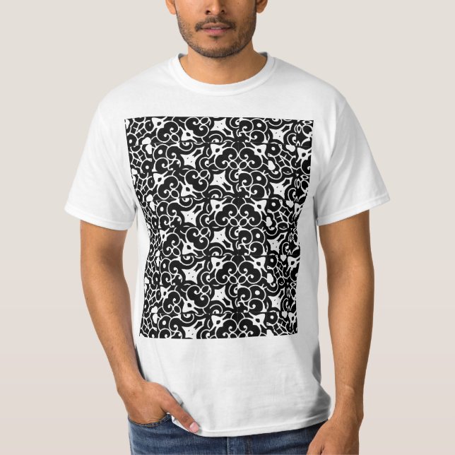 Black Bevalt Mönster T Shirt (Framsida)