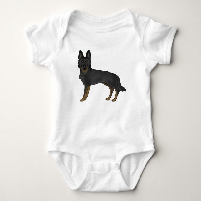 Black Bi-Färg German Shepherd Brown and Black Hund T Shirt (Framsida)