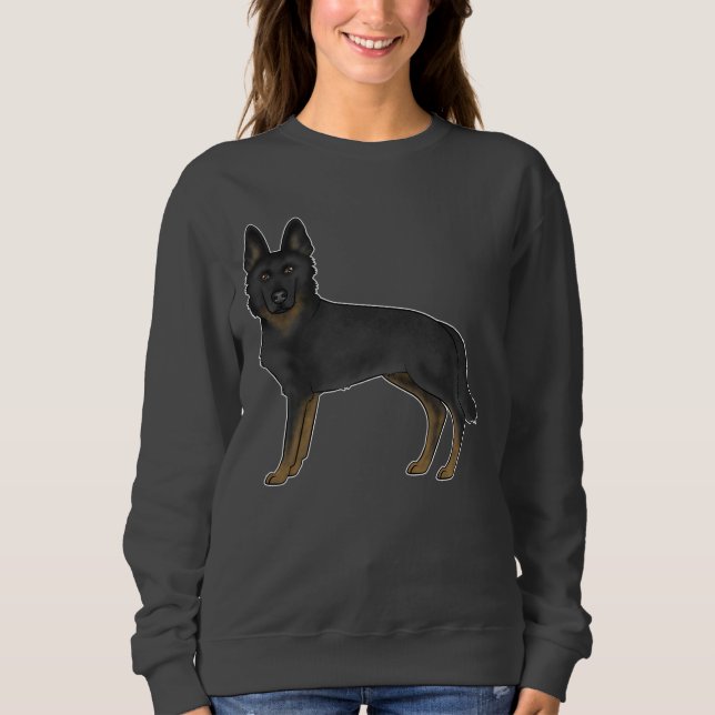 Black Bi-Färg German Shepherd Cute Tecknad hund T Shirt (Framsida)