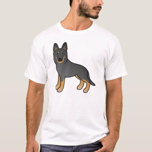 Black Bi-Färg German Shepherd Cute Tecknad hund T Shirt